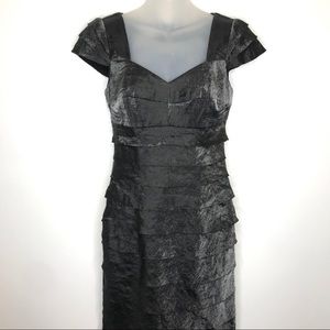 London Times Dark Gray Tiered Sheath Dress